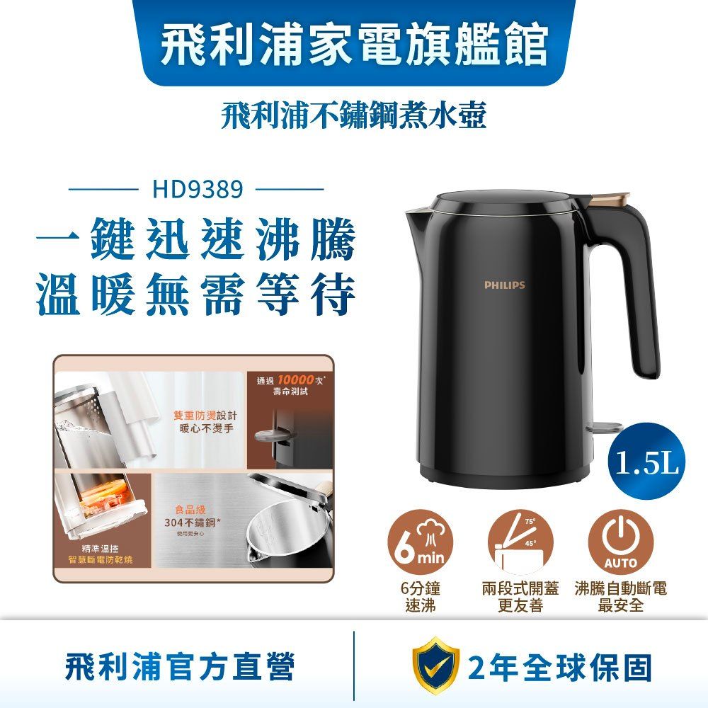 【PHILIPS 飛利浦】1.5L 不鏽鋼快煮壺