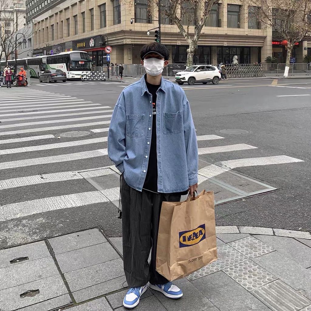 大口袋 牛仔襯衫