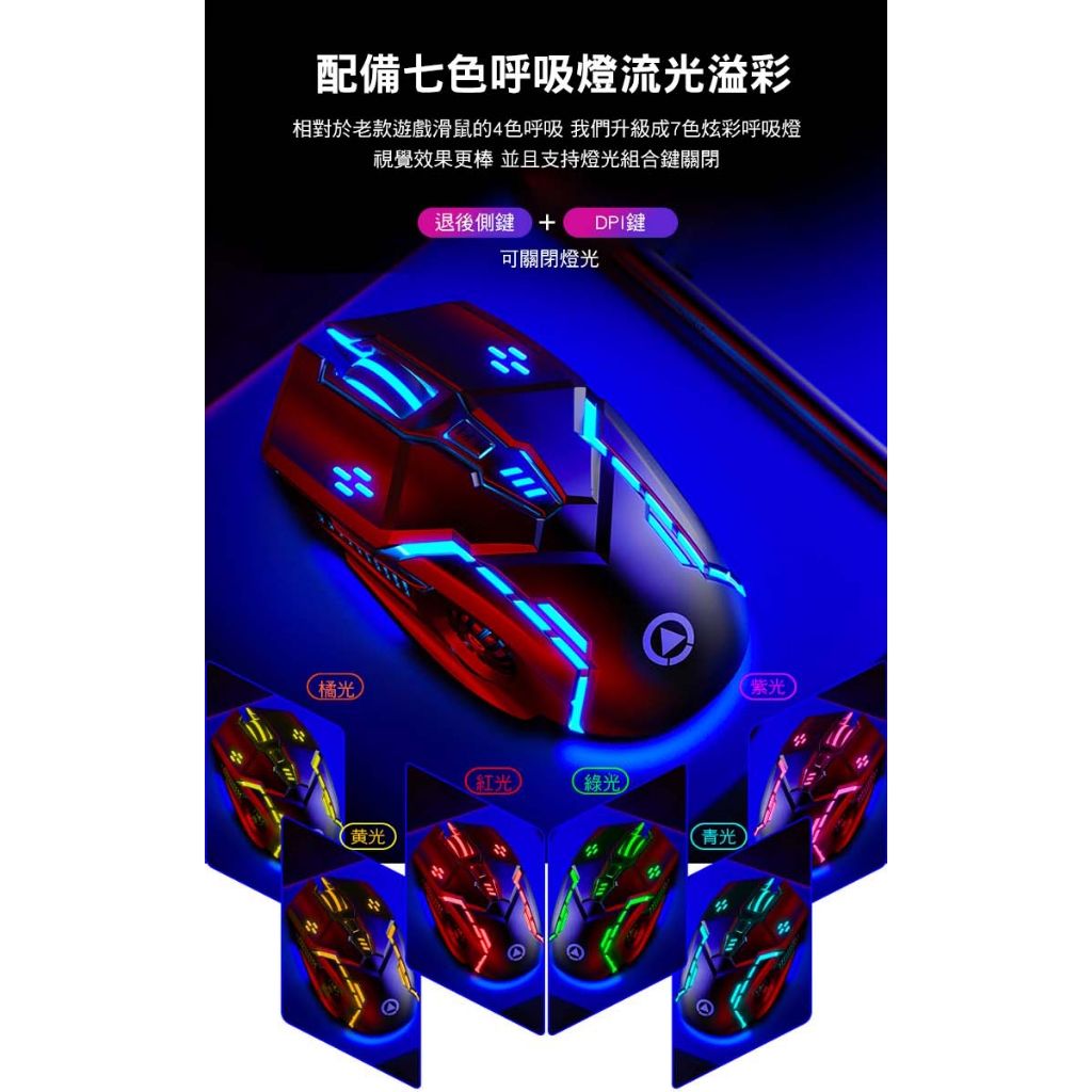 有線電競滑鼠 LED燈光 靜音